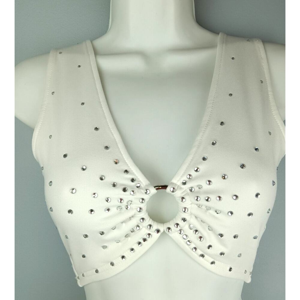 NFL NBA PRO CHEER AUDITION White Rhinestoned Top